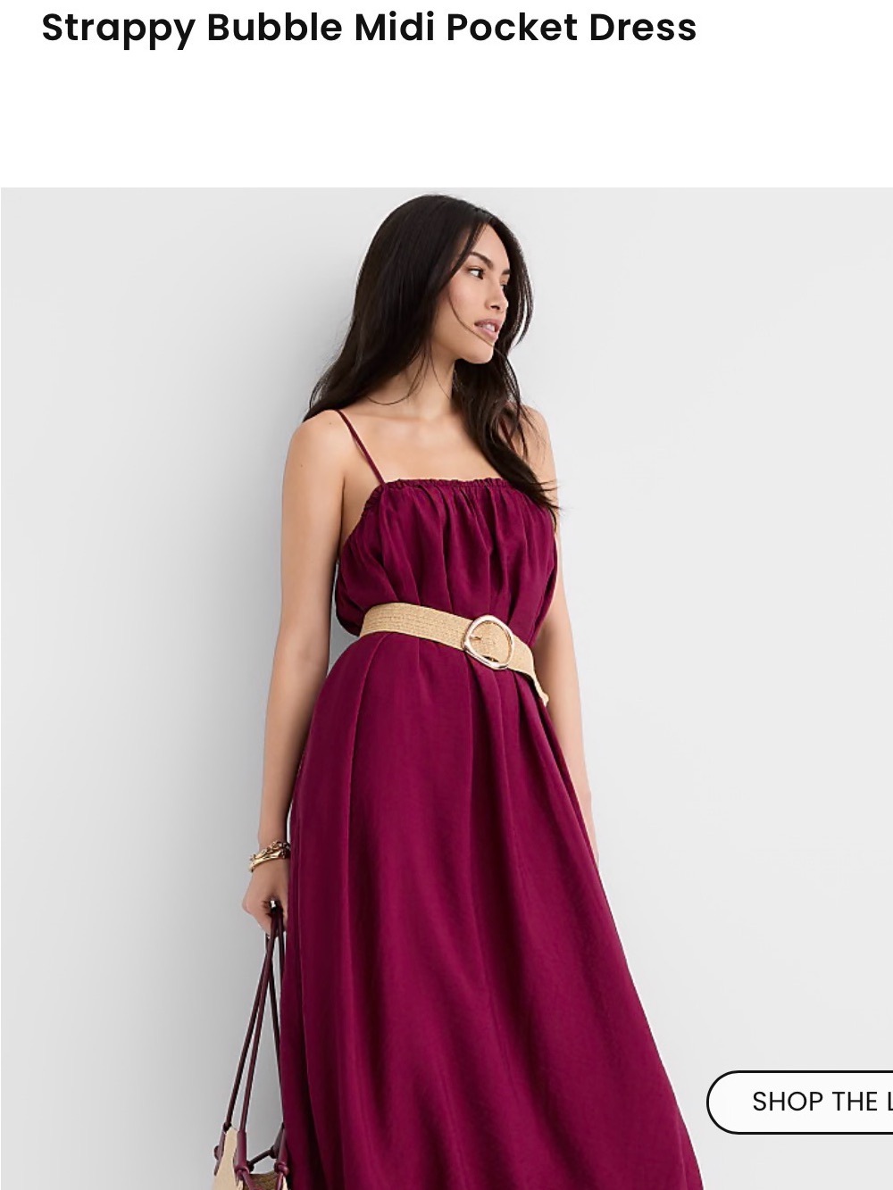 LOFT Berry Strappy Midi Bubble Dress w. pockets